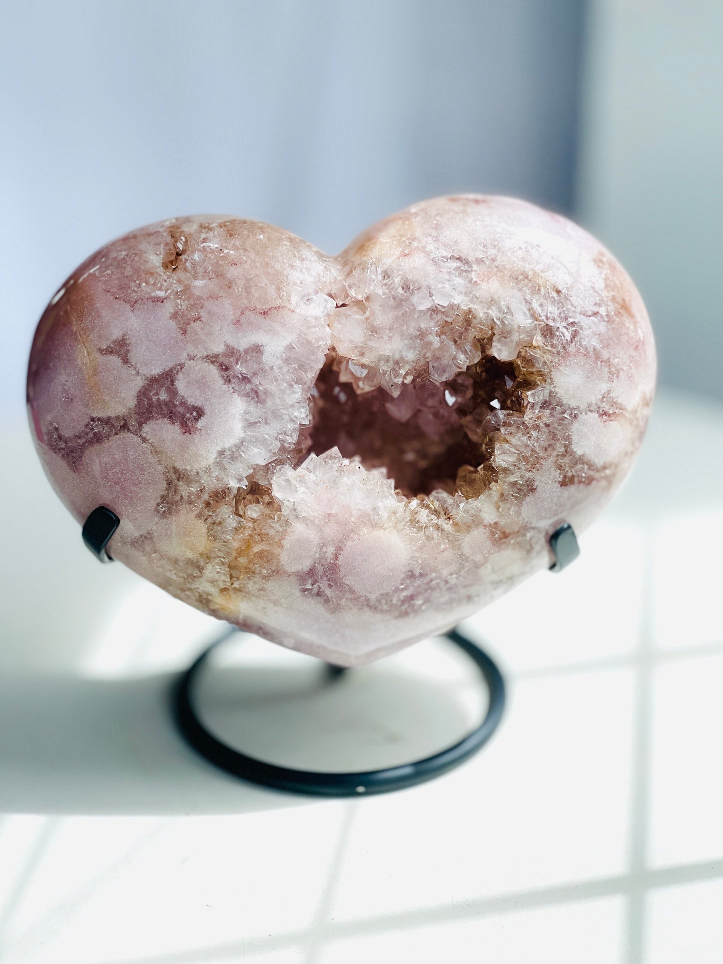 Pink Amethyst Heart, 3.5kg Large Pink Amethyst Druzy Heart on Metal Stand, Pink Amethyst Crystal Heart, Crystal Heart,Crystal Gift