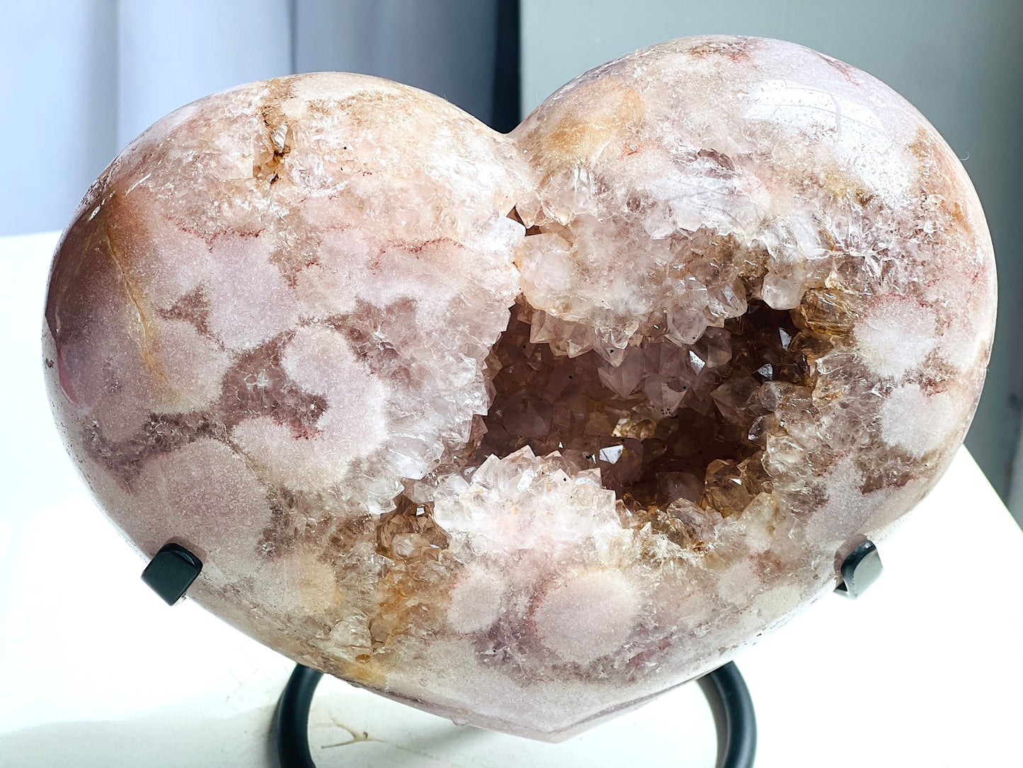 Pink Amethyst Heart, 3.5kg Large Pink Amethyst Druzy Heart on Metal Stand, Pink Amethyst Crystal Heart, Crystal Heart,Crystal Gift