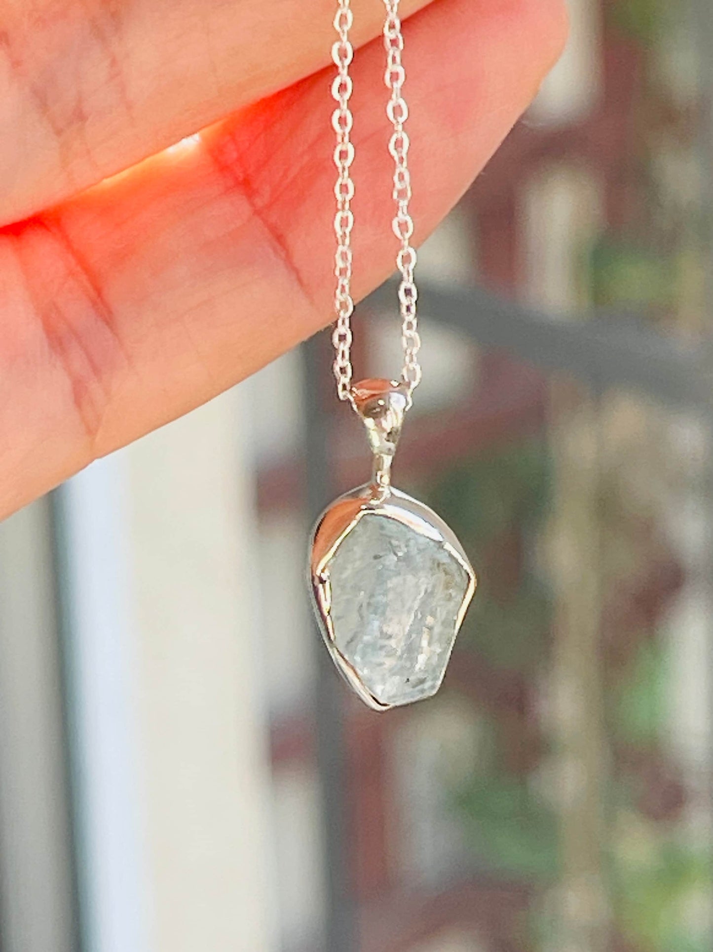 Aquamarine Pendant,Sterling Silver w/ chain