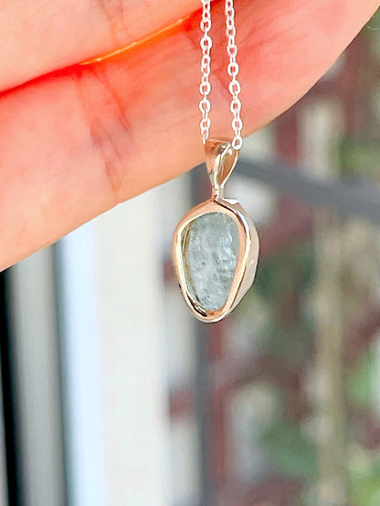 Aquamarine Pendant,Sterling Silver w/ chain