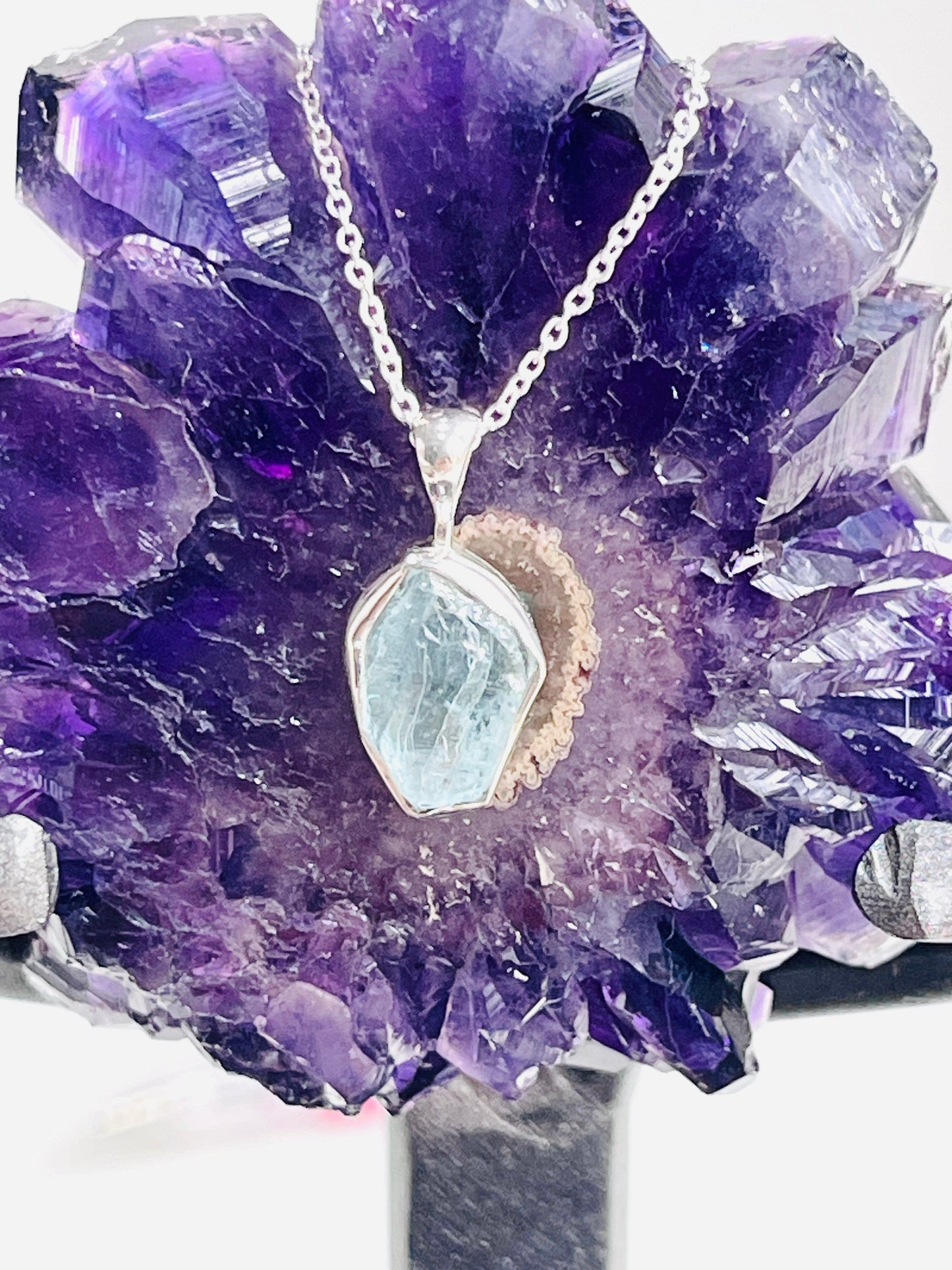 Aquamarine Pendant,Sterling Silver w/ chain