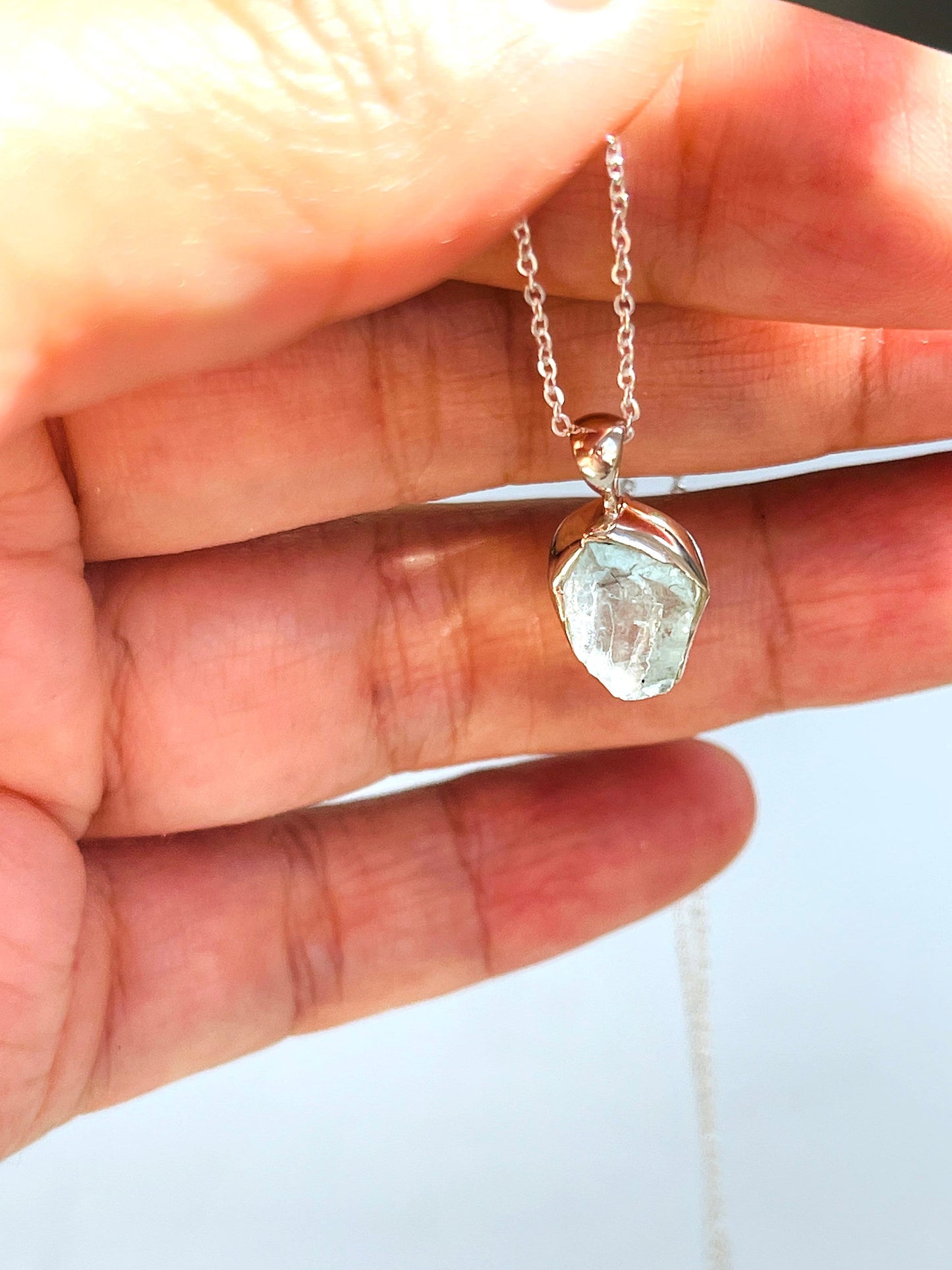 Aquamarine Pendant,Sterling Silver w/ chain