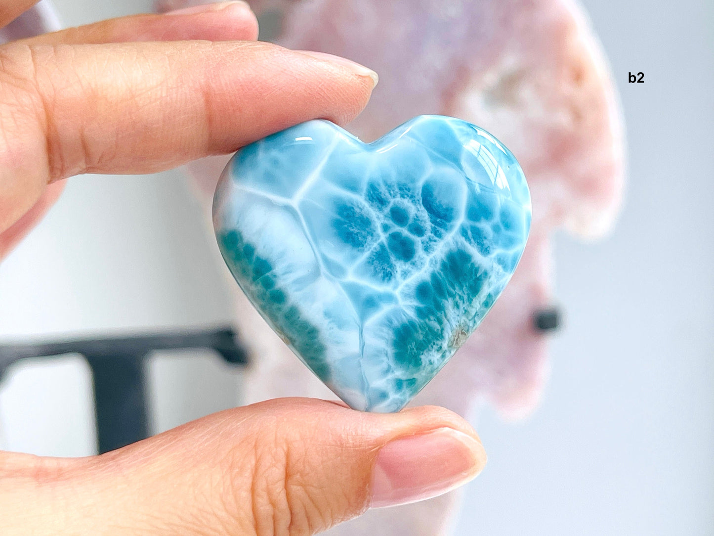 Larimar Heart, AAA+ Grade Natural Larimar Heart,  Large rare Larimar Heart, High Quality Larimar, Larimar Jewellery DIY, Crystal Gift -3