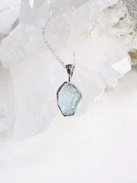 Aquamarine Pendant,Sterling Silver w/ chain