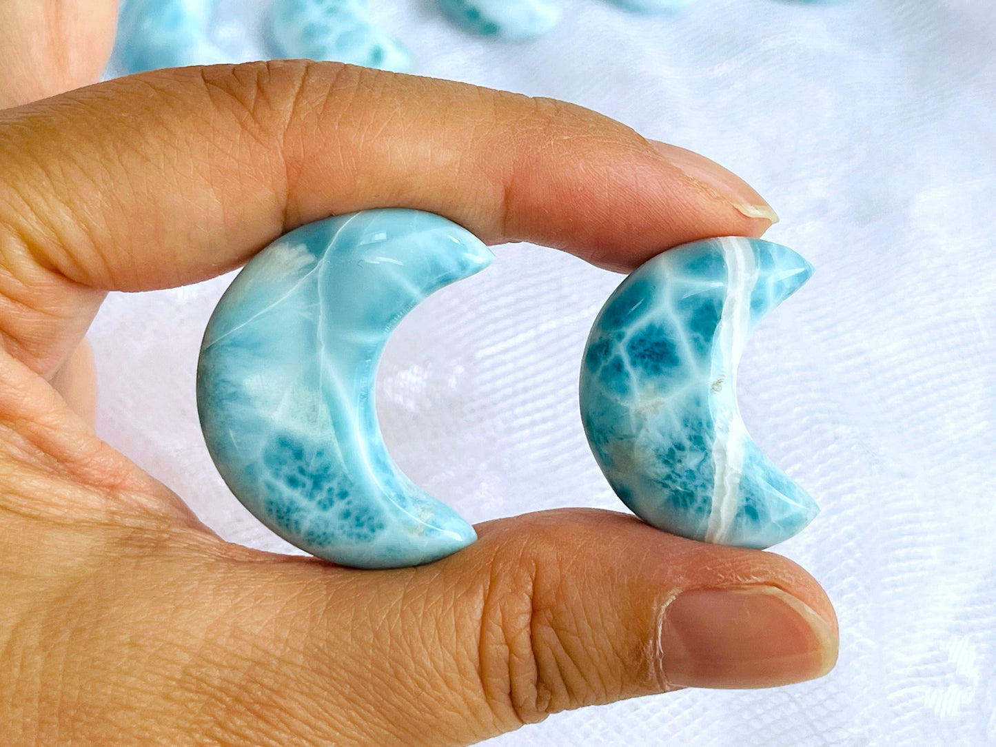 Larimar Crescent, AAA+ Grade Natural Larimar half Moon, 31-34mm Larimar Crescent, High Quality Larimar, Larimar Jewellery DIY, Crystal Gift