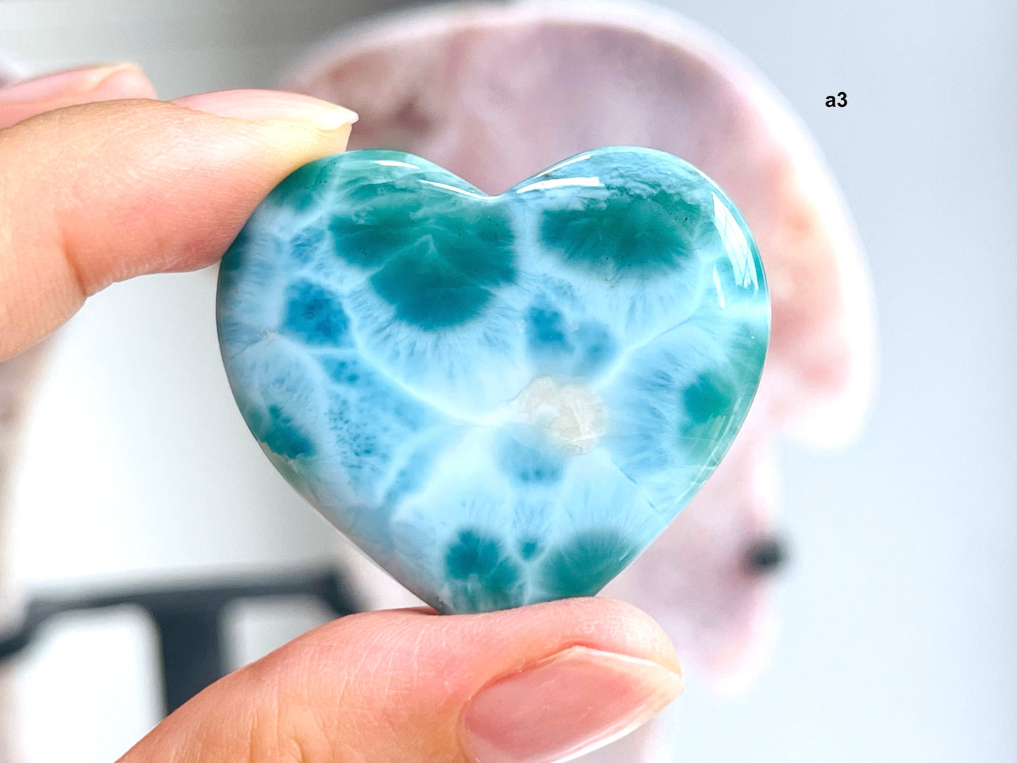 Larimar Heart, AAA+ Grade Natural Larimar Heart,  Large rare Larimar Heart, High Quality Larimar, Larimar Jewellery DIY, Crystal Gift -3