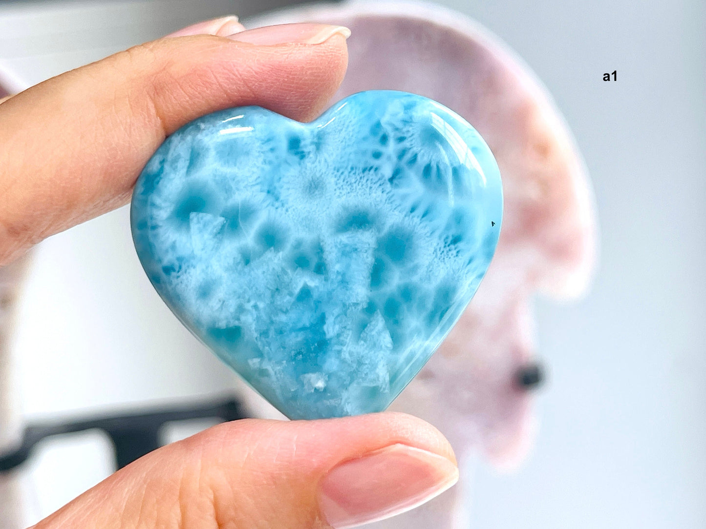 Larimar Heart, AAA+ Grade Natural Larimar Heart,  Large rare Larimar Heart, High Quality Larimar, Larimar Jewellery DIY, Crystal Gift -3