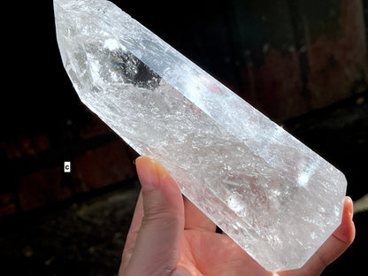 Brazilian high quality fire and icey clear quartz tower,