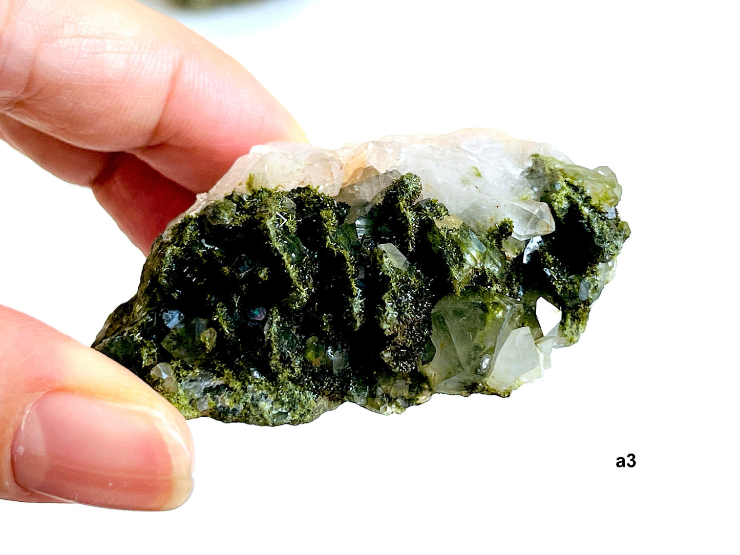 Super Sparkly Forest Epidote with Quartz Specimen -3