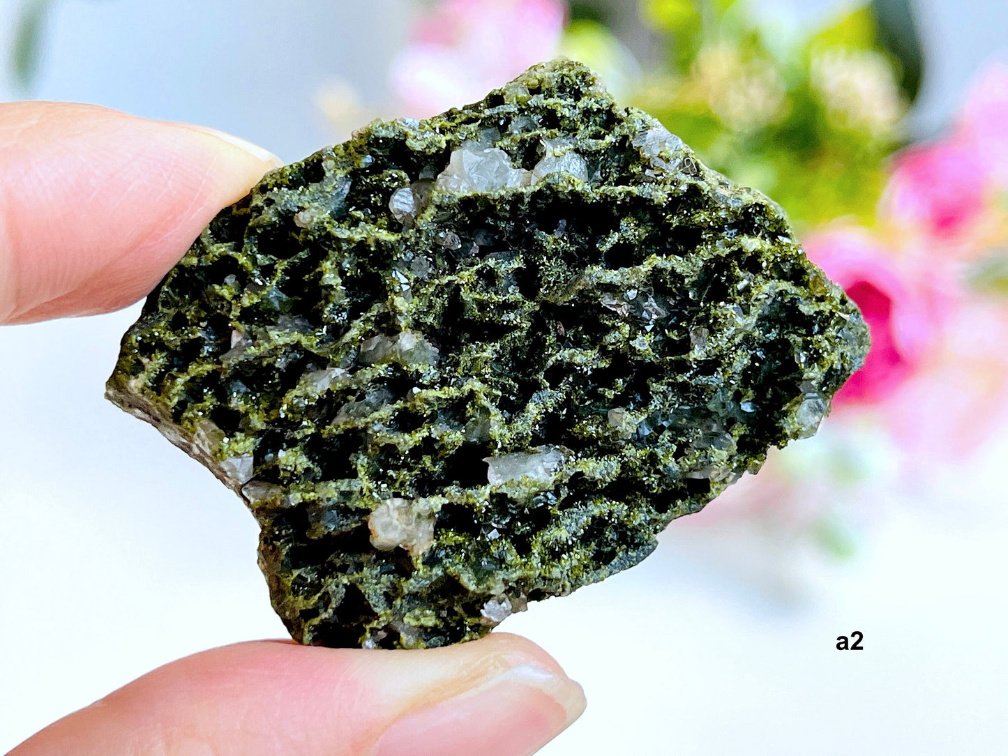 Super Sparkly Forest Epidote with Quartz Specimen, Fairy Epidote Mineral Specimen, Crystal Gift,  -3