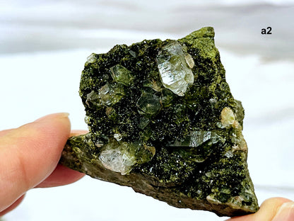 Super Sparkly Forest Epidote with Quartz Specimen, Epidote Specimen, Crystal Gift, Mineral Collection-4