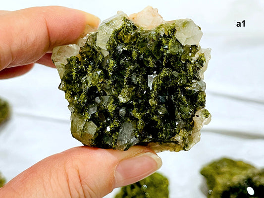 Super Sparkly Forest Epidote with Quartz Specimen, Epidote Specimen, Crystal Gift, Mineral Collection-4