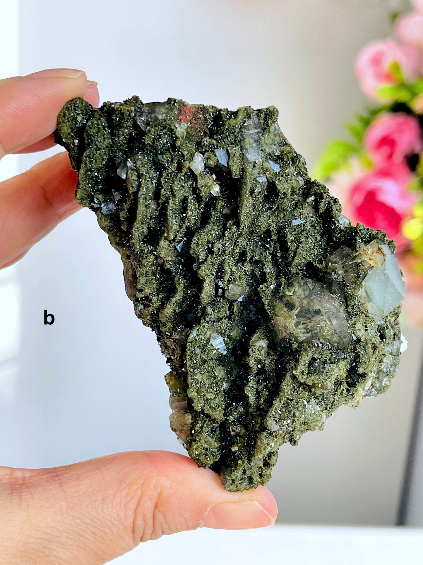 Super Sparkly Forest Epidote with Quartz Specimen, Epidote Specimen, Crystal Gift, Mineral Collection- 6