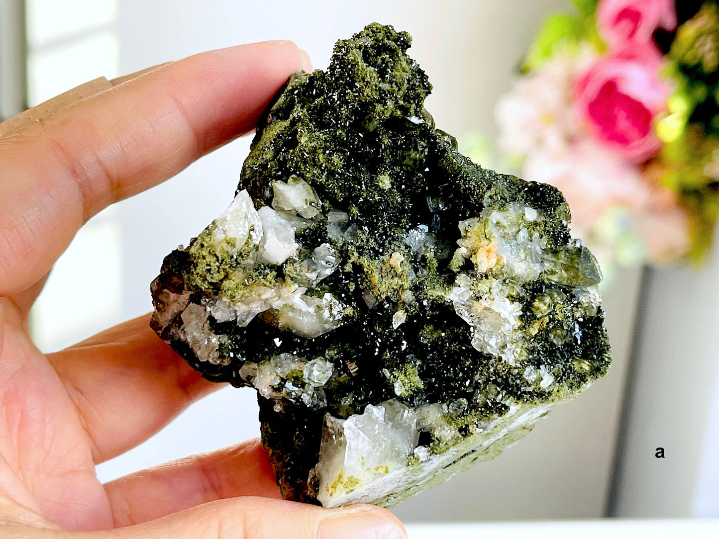 Super Sparkly Forest Epidote with Quartz Specimen, Epidote Specimen, Crystal Gift, Mineral Collection- 6