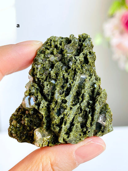 Forest Epidote, Super Sparkly Green Epidote with Quartz Specimen, Epidote Specimen, Crystal Gift, Mineral Collection- 9