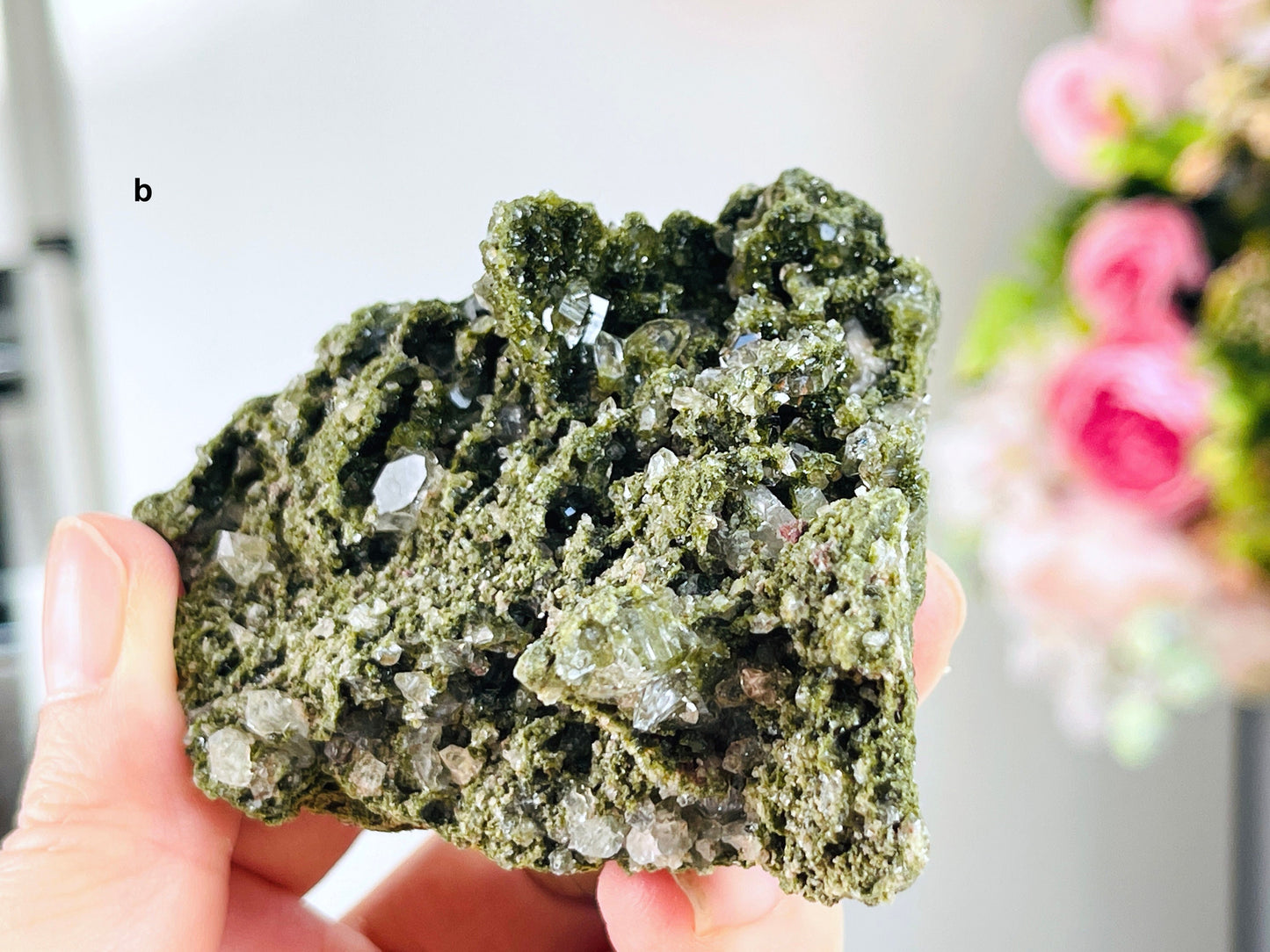 Forest Epidote, Super Sparkly Forest Epidote with Quartz Specimen, Epidote Specimen, Crystal Gift, Mineral Collection- 7