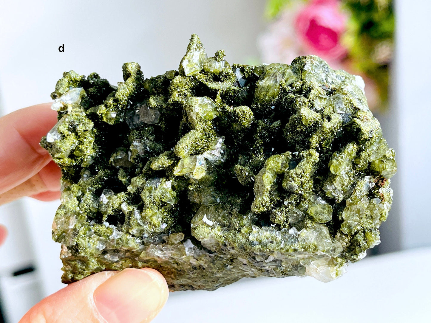 Forest Epidote, Super Sparkly Forest Epidote with Quartz Specimen, Epidote Specimen, Crystal Gift, Mineral Collection- 7