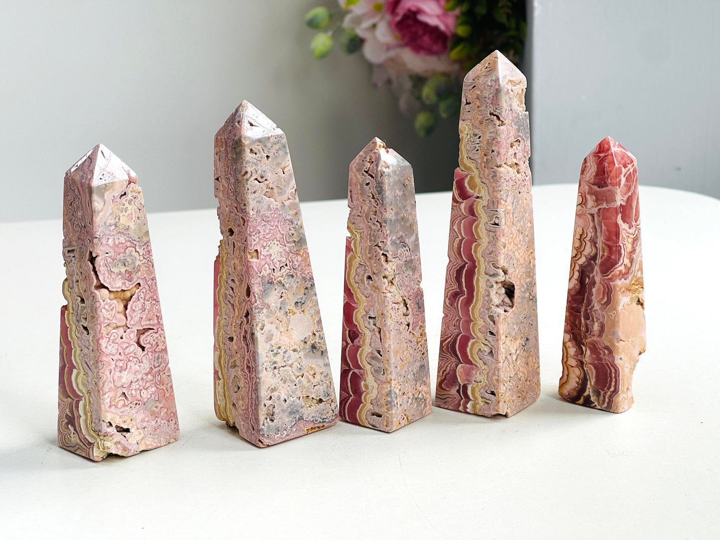 Rhodochrosite Tower, Argentina Rhodochrosite Towers, Super Special Rhodochrosite Points from Argentina, Pink Rhodochrosite,Crystal Gift P2