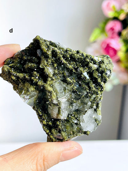 Forest Epidote, Super Sparkly Green Epidote with Quartz Specimen, Epidote Specimen, Crystal Gift, Mineral Collection- 9