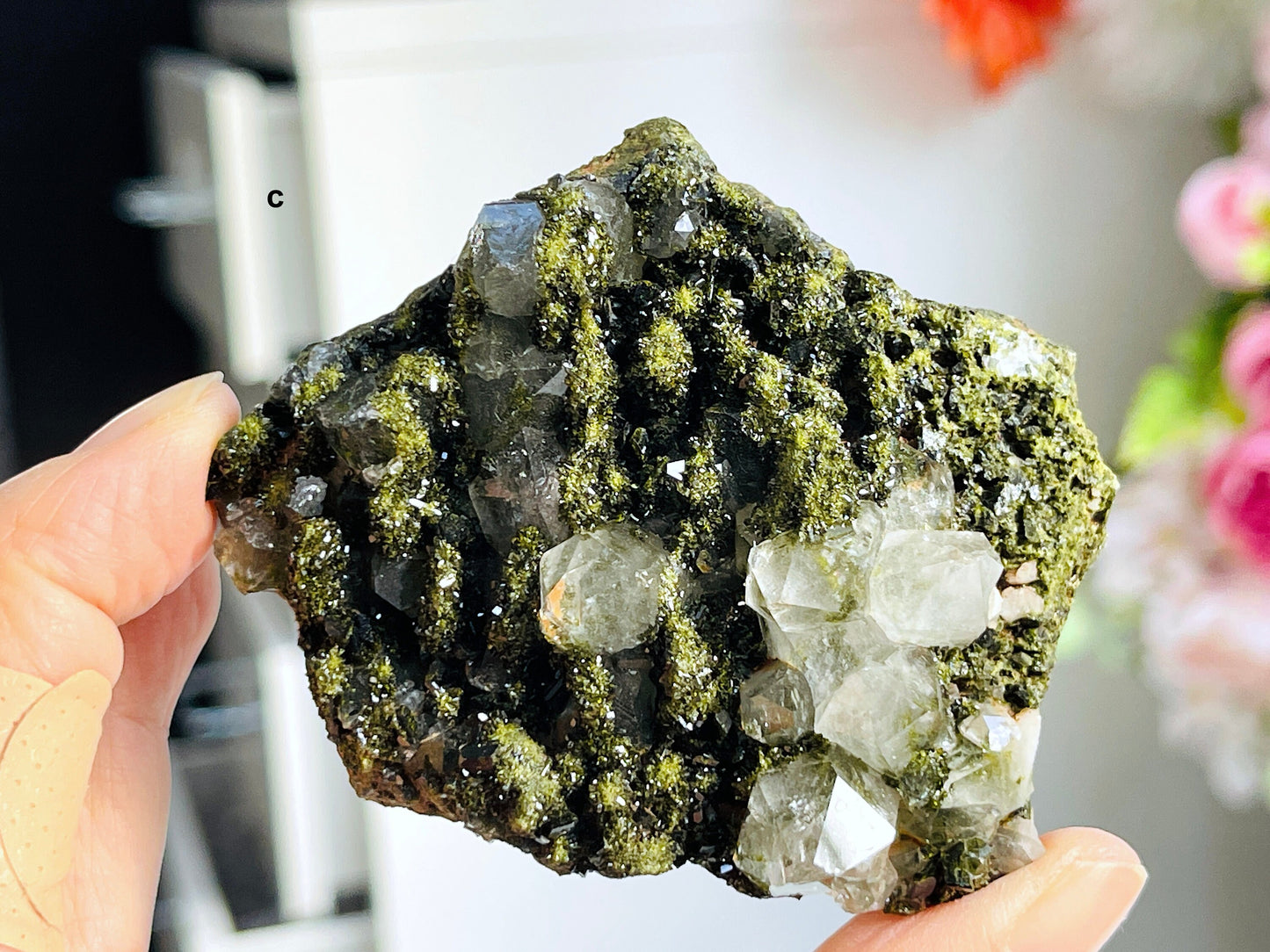 Forest Epidote, Super Sparkly Green Epidote with Quartz Specimen, Epidote Specimen, Crystal Gift, Mineral Collection- 9