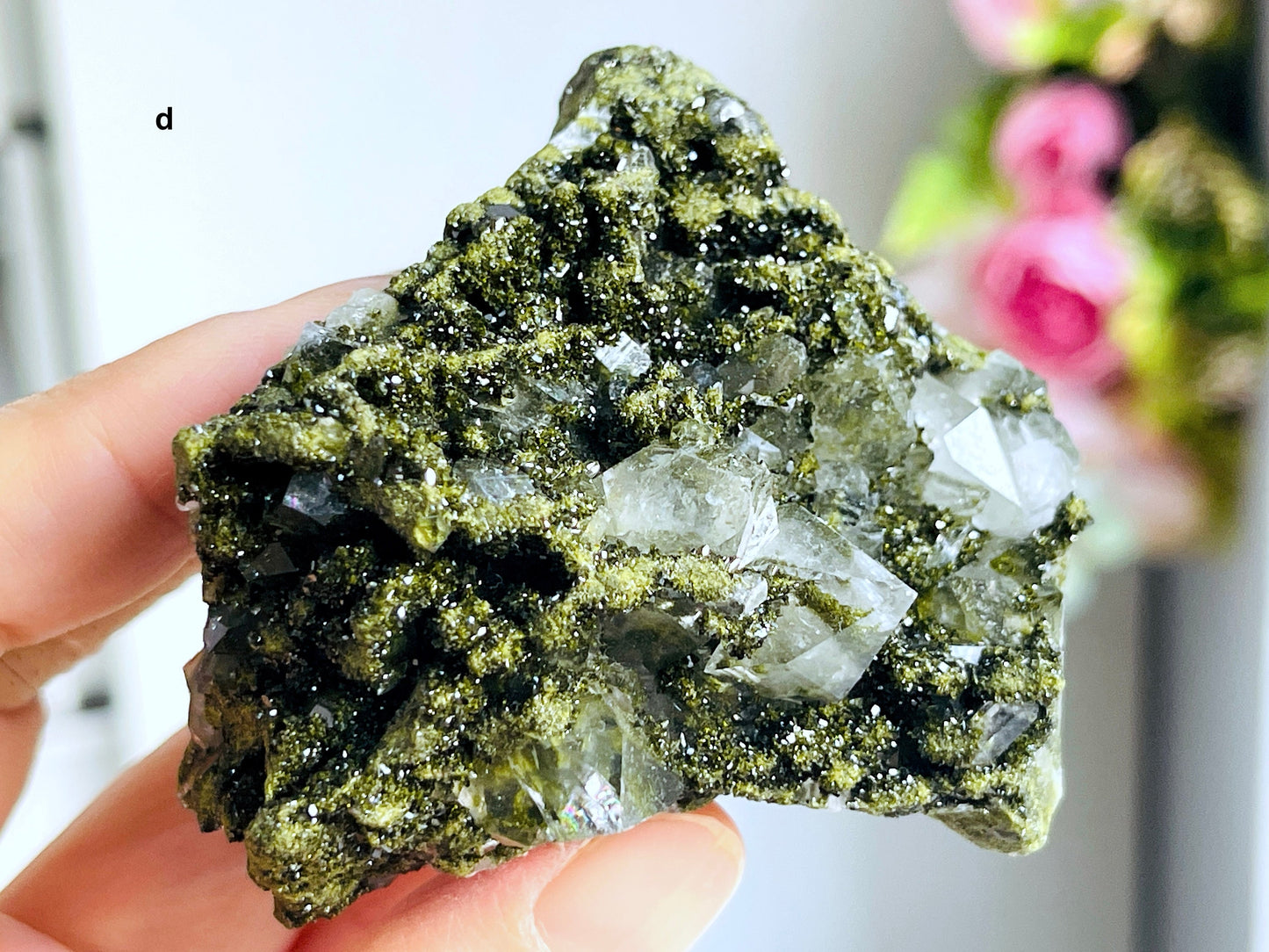 Forest Epidote, Super Sparkly Green Epidote with Quartz Specimen, Epidote Specimen, Crystal Gift, Mineral Collection- 9