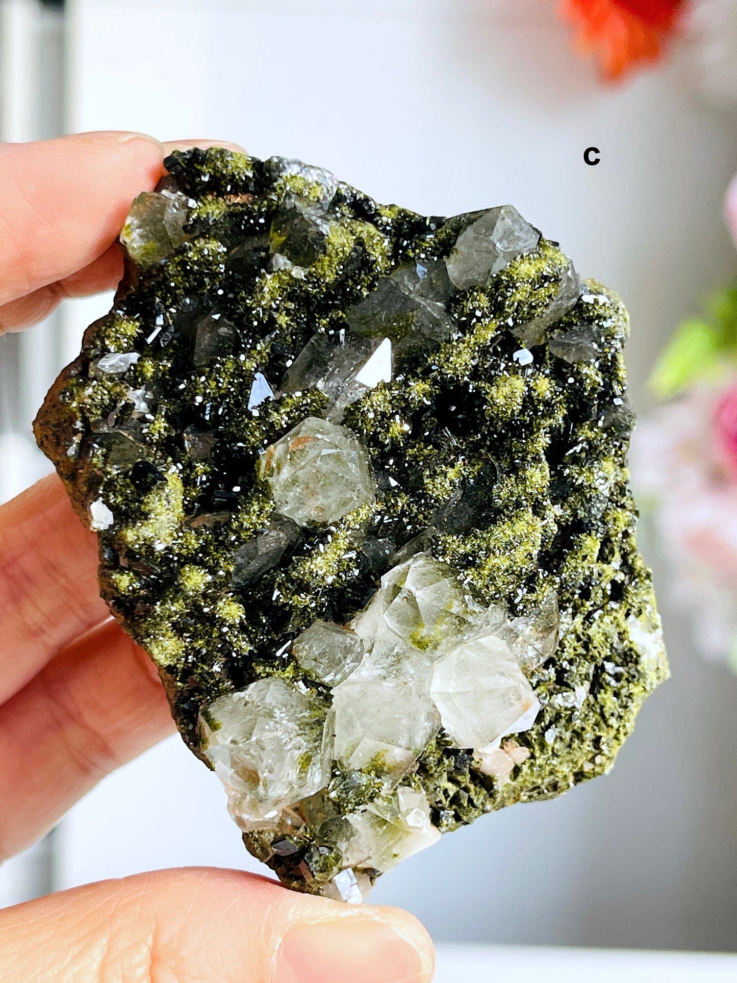 Forest Epidote, Super Sparkly Green Epidote with Quartz Specimen, Epidote Specimen, Crystal Gift, Mineral Collection- 9