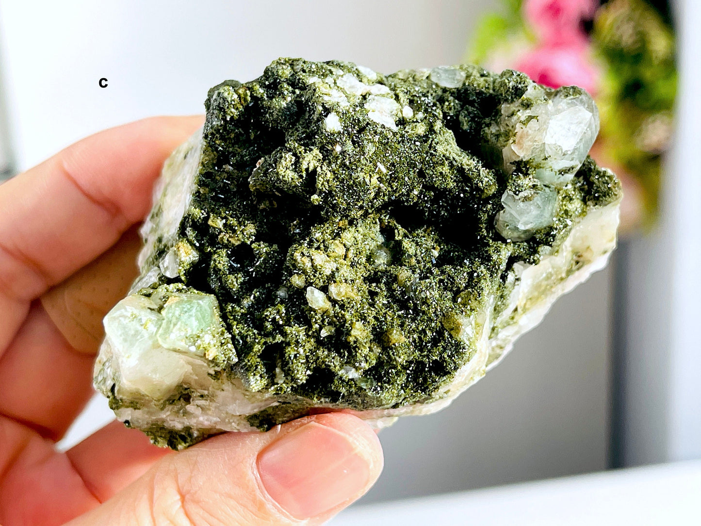 Forest Epidote, Super Sparkly Forest Epidote with Quartz Specimen, Epidote Specimen, Crystal Gift, Mineral Collection- 7