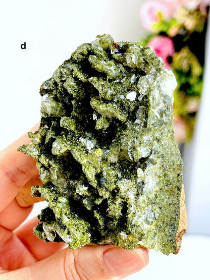 Forest Epidote, Super Sparkly Forest Epidote with Quartz Specimen, Epidote Specimen, Crystal Gift, Mineral Collection- 7