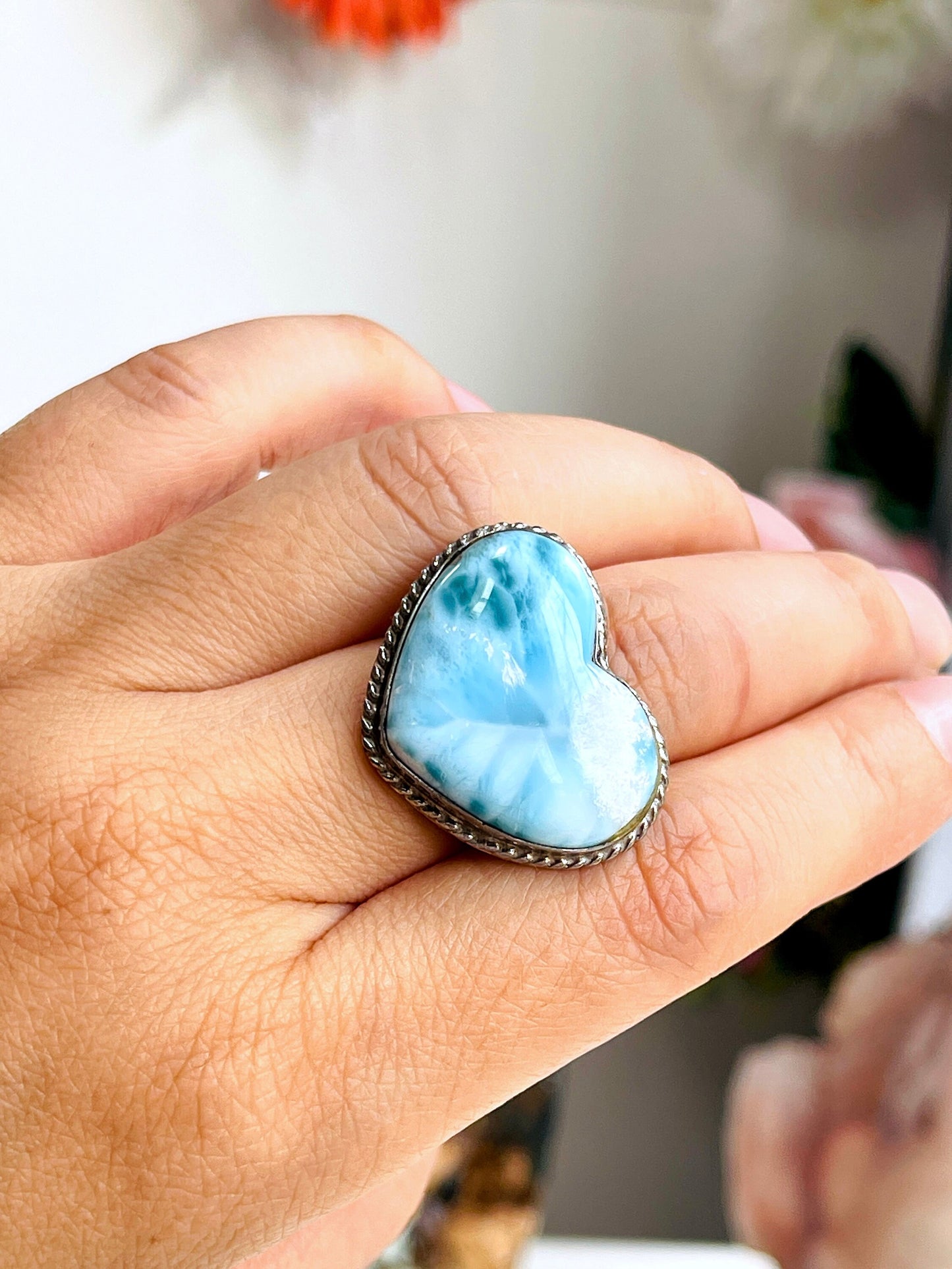 Larimar Ring, Large AAA+ Grade Natural Larimar 925 Silver Ring, High Quality Larimar, Larimar Jewllery DIY, Crystal Gift