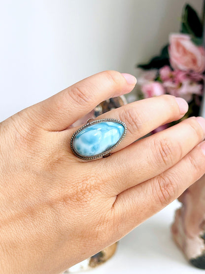 Larimar Ring, Large AAA+ Grade Natural Larimar 925 Silver Ring, High Quality Larimar, Larimar Jewllery DIY, Crystal Gift