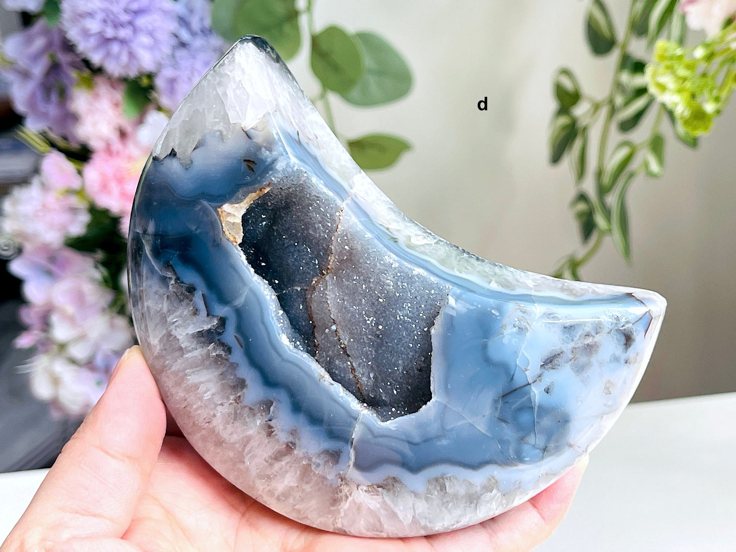 Large Unique Druzy Agate Geode Moon