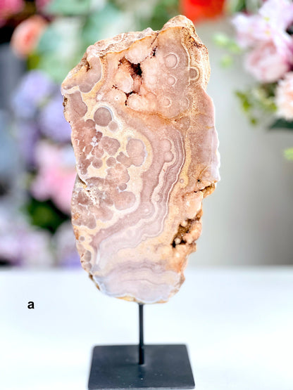 Pink Amethyst Slab on Stand, 11 inch + Large Double Sided Pink Amethyst Druzy Slabs, Pink Amethyst Crystal,Crystal Gift,Home decor,