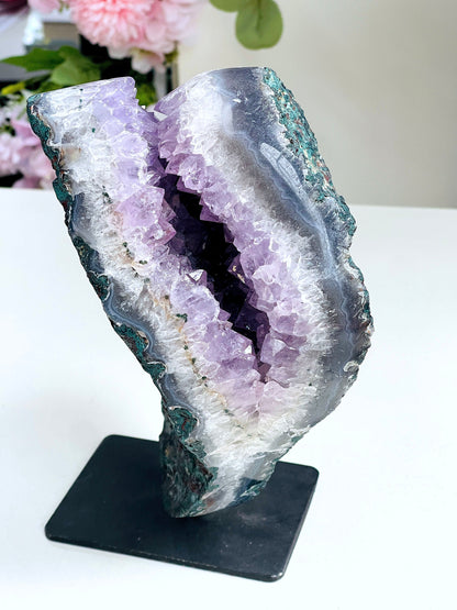 Unique Amethyst Cluster With Stand, Amethyst Crystal on Stand, Self-standing Amethyst druzy, Amethyst Clusters, Crystal Gift