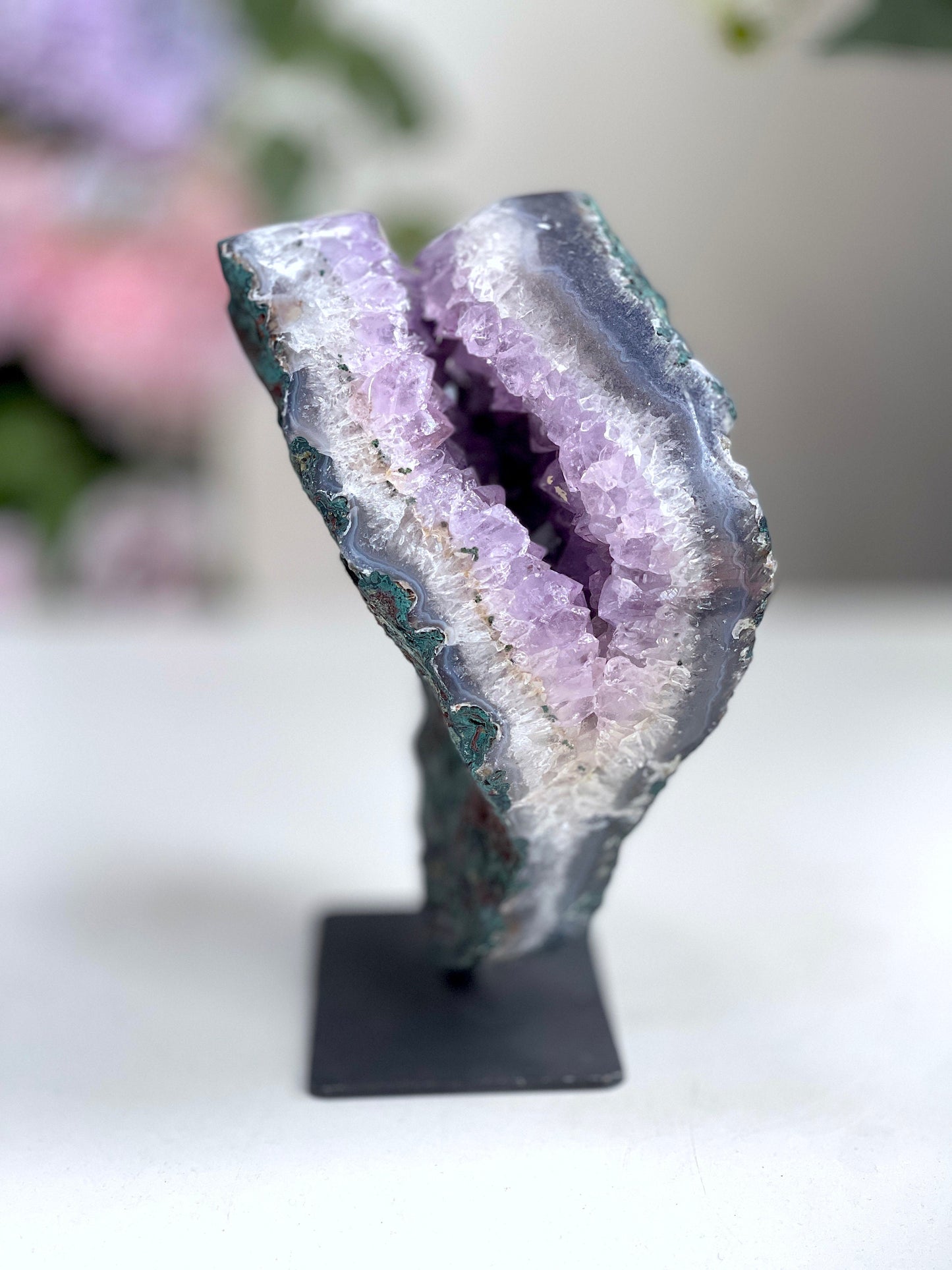 Unique Amethyst Cluster With Stand, Amethyst Crystal on Stand, Self-standing Amethyst druzy, Amethyst Clusters, Crystal Gift