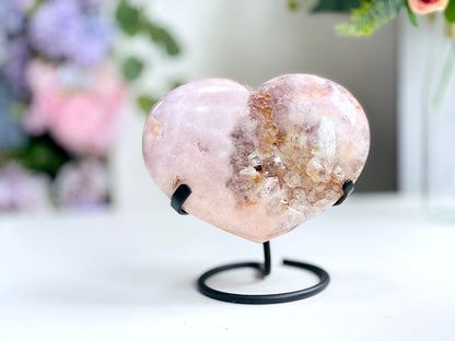 Pink Amethyst Heart, 2kg Large Pink Amethyst Druzy Heart on Metal Stand, Pink Amethyst Crystal Heart, Crystal Heart,Crystal Gift