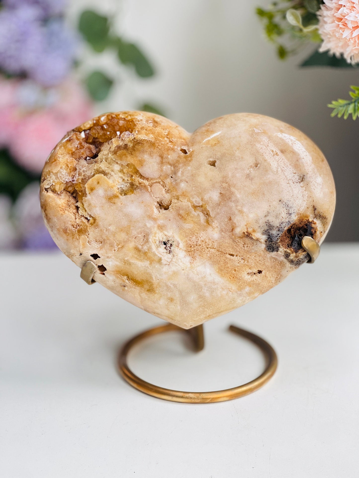 Pink Amethyst Heart, 3kg Statement Pink Amethyst Druzy Heart on Metal Stand, Pink Amethyst Crystal Heart, Crystal Heart, Crystal Gift,