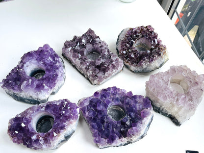 Large Amethyst Candle Holder, Natural Amethyst Tea light Holder, Amethyst Cluster Candle Holder, Amethyst Druzy Tea-light  Holder