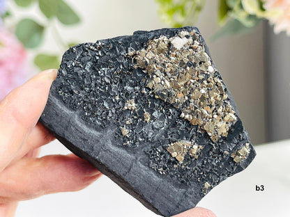 Shungite with Pyrite from Brazil, Natural Shungite, Natural Pyrite specimen, Crystal gift, Raw Shungite -3