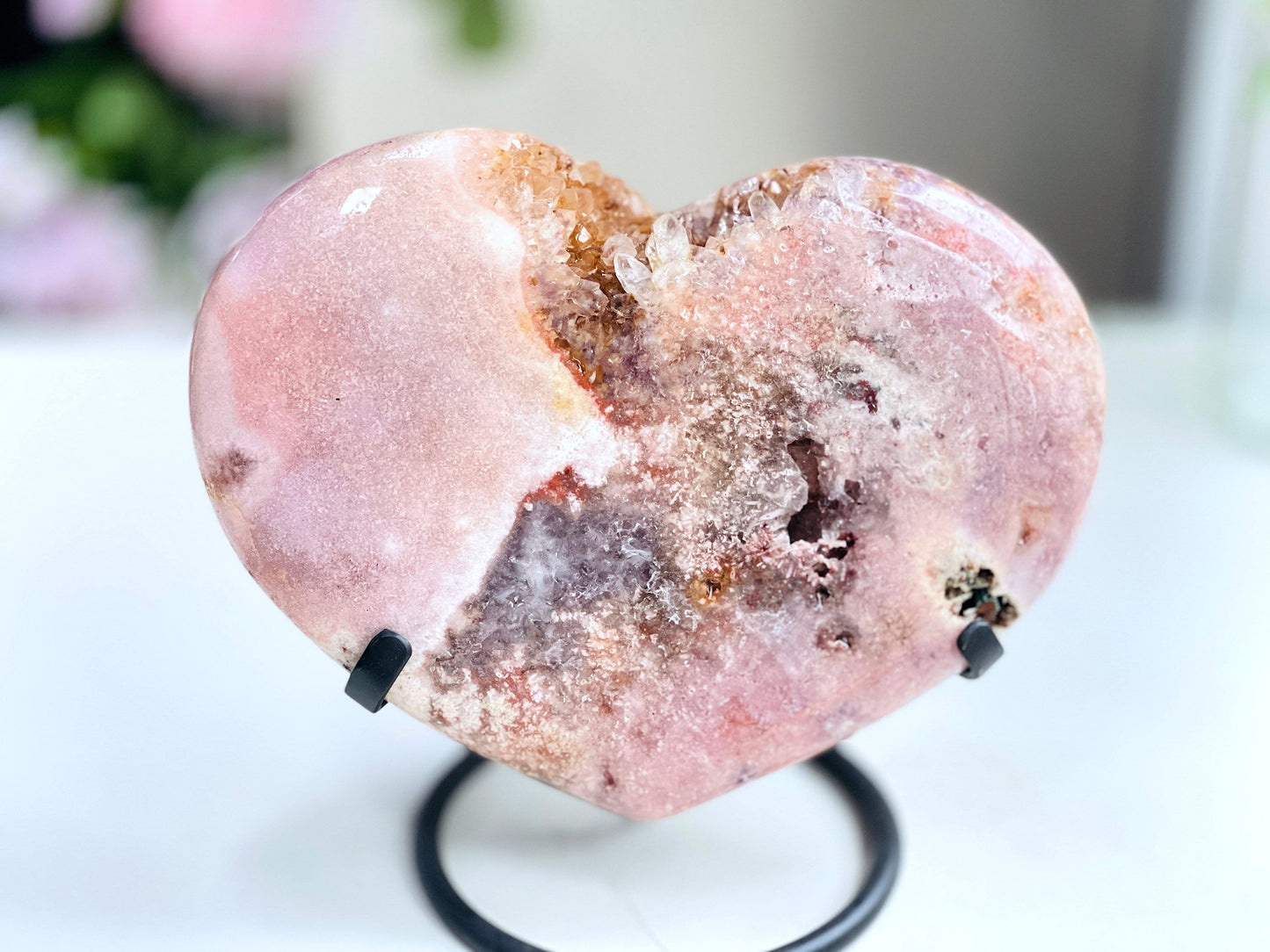 Pink Amethyst Heart, 2.6kg Large Pink Amethyst Druzy Heart on Metal Stand, Pink Amethyst Crystal Heart, Crystal Heart,Crystal Gift