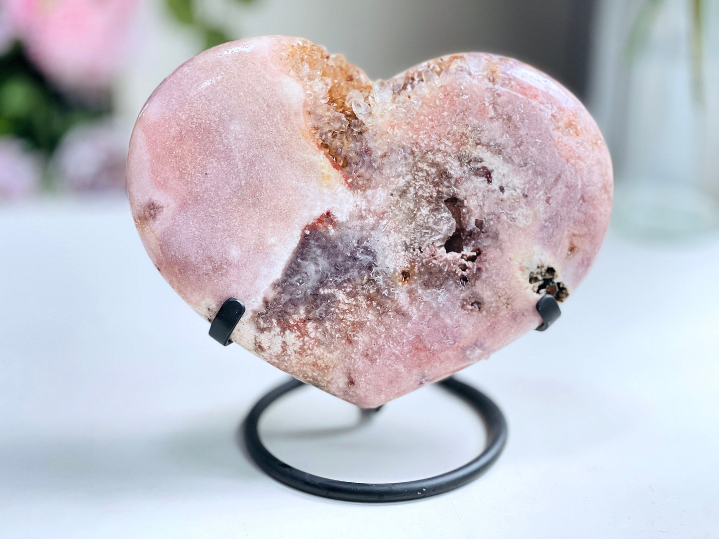 Pink Amethyst Heart, 2.6kg Large Pink Amethyst Druzy Heart on Metal Stand, Pink Amethyst Crystal Heart, Crystal Heart,Crystal Gift