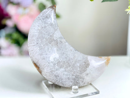 Druzy Agate Crescent Moon with Quartz