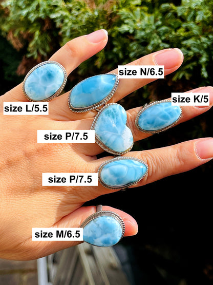 Larimar Ring, Large AAA+ Grade Natural Larimar 925 Silver Ring, High Quality Larimar, Larimar Jewllery DIY, Crystal Gift