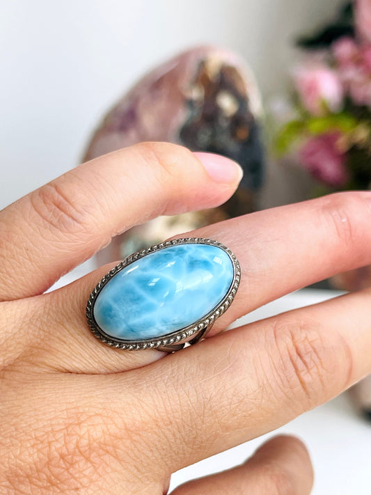 Larimar Ring, Large AAA+ Grade Natural Larimar 925 Silver Ring, High Quality Larimar, Larimar Jewllery DIY, Crystal Gift