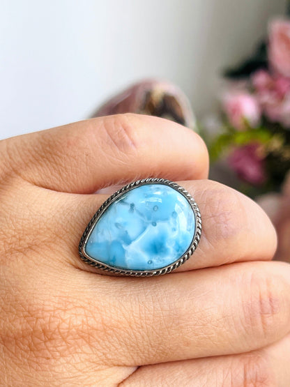 Larimar Ring, Large AAA+ Grade Natural Larimar 925 Silver Ring, High Quality Larimar, Larimar Jewllery DIY, Crystal Gift