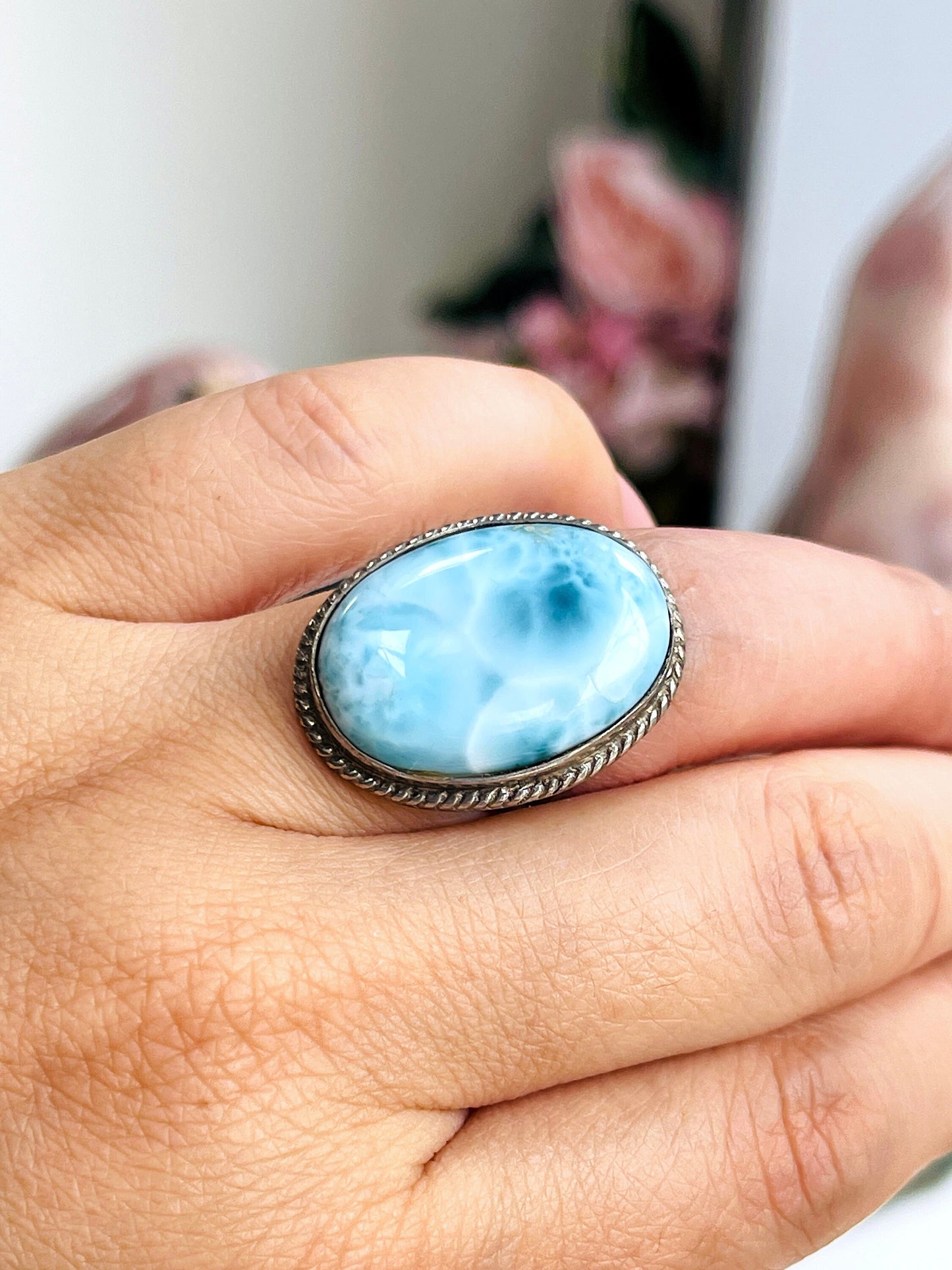 Larimar Ring, Large AAA+ Grade Natural Larimar 925 Silver Ring, High Quality Larimar, Larimar Jewllery DIY, Crystal Gift