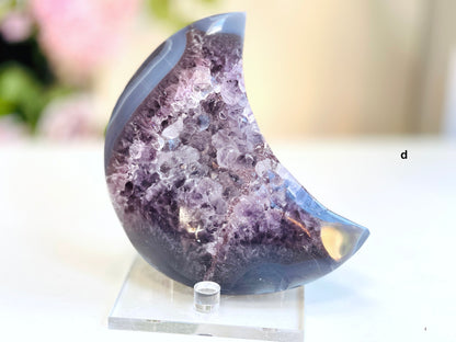 Druzy Agate, Unique Druzy Agate Geode Moon,  Large Agate Druzy Moon, Healing Crystal, Balancing Crystal