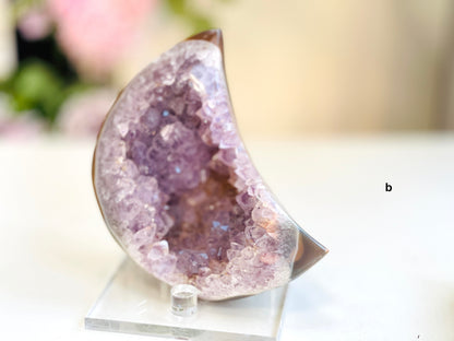 Druzy Agate, Unique Druzy Agate Geode Moon,  Large Agate Druzy Moon, Healing Crystal, Balancing Crystal