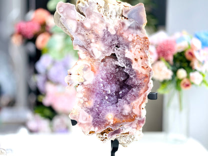 Pink Amethyst Display on Stands,  Dreamy Rough Pink Amethyst Druzy Slabs, Pink Amethyst Crystal,Crystal Gift,Home decor