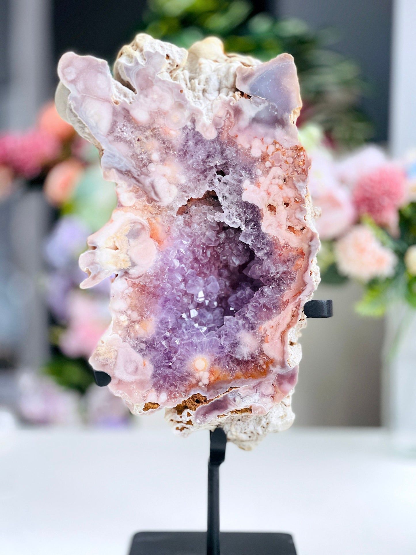 Pink Amethyst Display on Stands,  Dreamy Rough Pink Amethyst Druzy Slabs, Pink Amethyst Crystal,Crystal Gift,Home decor