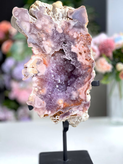 Pink Amethyst Display on Stands,  Dreamy Rough Pink Amethyst Druzy Slabs, Pink Amethyst Crystal,Crystal Gift,Home decor